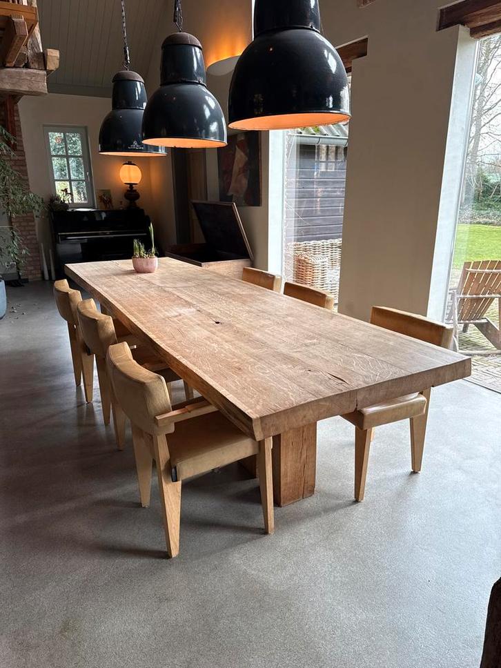 7 Piet-Jan van den Kommer lederen eetkamerstoelen, Huis en Inrichting, Tafels | Eettafels, Gebruikt, 50 tot 100 cm, 50 tot 100 cm