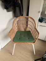 Rotan stoel / bureaustoel met groen kussen, Huis en Inrichting, Stoelen, Ophalen of Verzenden, Zo goed als nieuw, Bruin, Eén