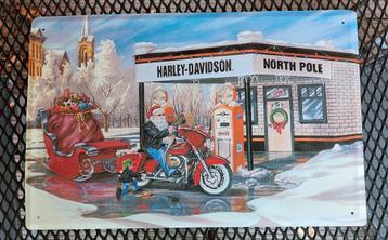 Metaal wandbord Kerstman Harley Davidson tankstation 25x39 c beschikbaar voor biedingen