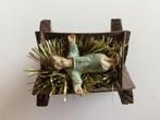 Kerst, kerststal, vintage kindje Jezus in houten kribbe, Diversen, Kerst, Ophalen of Verzenden, Zo goed als nieuw