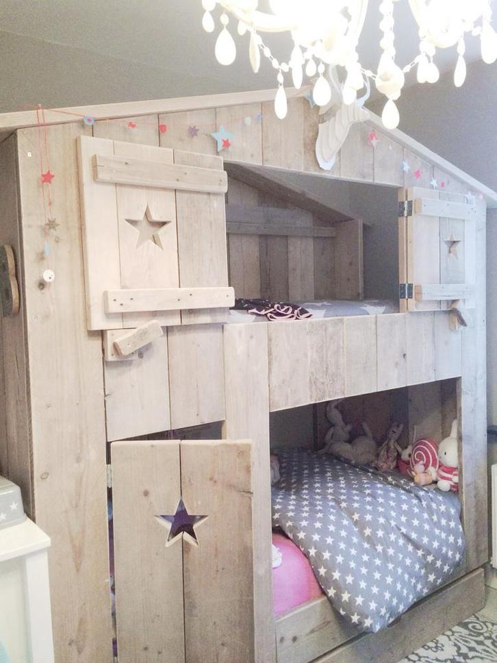 Steigerhouten Stapelbed Huisjes-bed, Kinderen en Baby's, Kinderkamer | Stapelbedden en Hoogslapers, Nieuw, Stapelbed, Ophalen