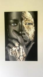 Canvas 120x80cm vrouw zwart goud, Schilderij, Zo goed als nieuw, 100 tot 125 cm, Ophalen