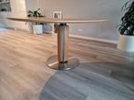 Italiaanse design eettafel - massief hout met RVS voet, Ophalen, 100 tot 150 cm, Zo goed als nieuw, Vijf personen of meer
