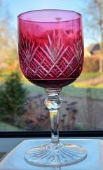 Handgeslepen vintage Boheems rood Kristallen wijnglas, Ophalen of Verzenden