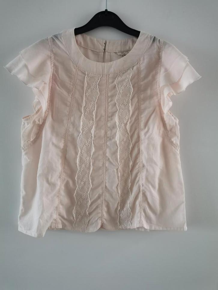 H&M blouse met volantmouwen mt. 38, Kleding | Dames, Blouses en Tunieken, Zo goed als nieuw, Maat 38/40 (M), Roze, Verzenden