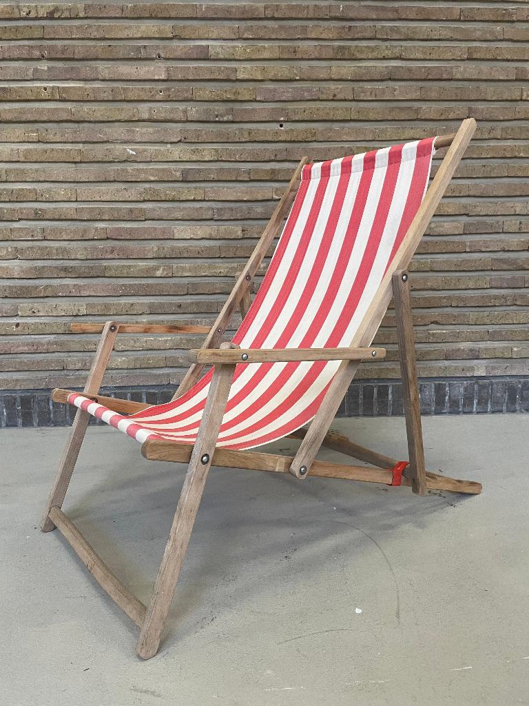 Vintage Folding Deck Chair with original Fabric 1970s, Ophalen, Gebruikt, Hout, Verstelbaar