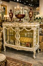 Creme goud vitrinekast met marmerblad, Ophalen of Verzenden