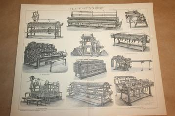 Antieke prent - Machines spinnen e.d. - Circa 1885 !! beschikbaar voor biedingen