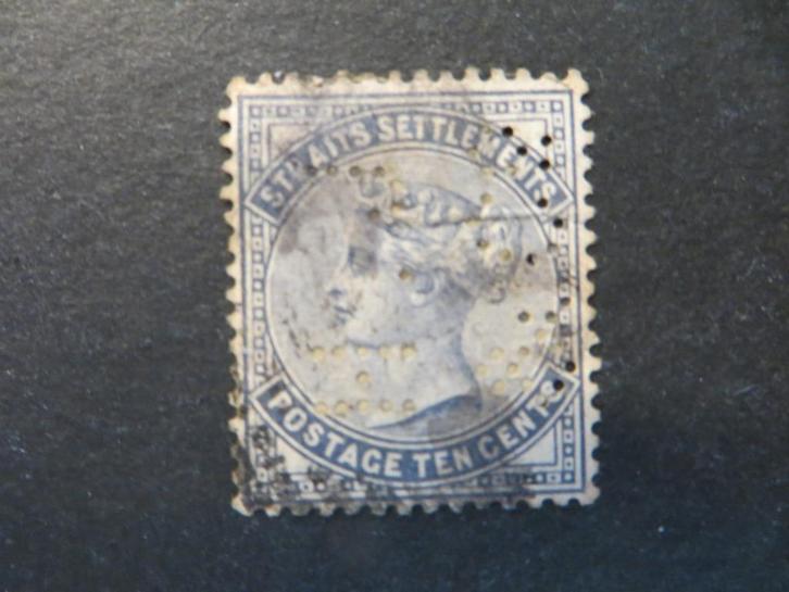 A11545: Straits Settlements QV 10 c CA perfin, Postzegels en Munten, Postzegels | Azië, Oost-Azië, Ophalen of Verzenden
