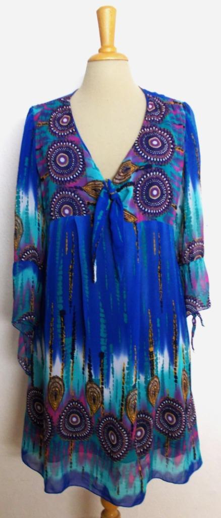 Fleurig heel mooi print jurkje van Helena Hart! M, Kleding | Dames, Jurken, Zo goed als nieuw, Maat 42/44 (L), Blauw, Boven de knie