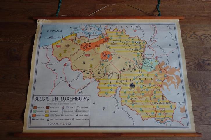 School landkaart België Luxemburg., Antiek en Kunst, Antiek | Schoolplaten, Aardrijkskunde, Ophalen of Verzenden