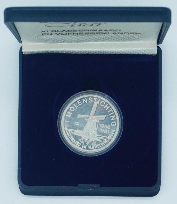 Nederland penning 1991 35 jaar molenstichting in doosje, Postzegels en Munten, Penningen en Medailles, Overige materialen, Nederland