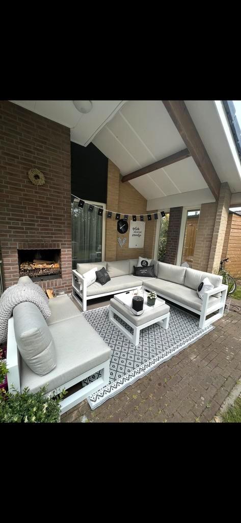 Super mooie complete witte aluminium lounge-set, Tuin en Terras, Tuinsets en Loungesets, Zo goed als nieuw, Aluminium, Bank, Ophalen