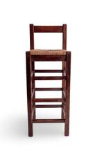 (4 beschikbaar)Vintage houten barkruk met met biezen zitting, Huis en Inrichting, Barkrukken, Ophalen, ., 60 tot 90 cm, Zo goed als nieuw