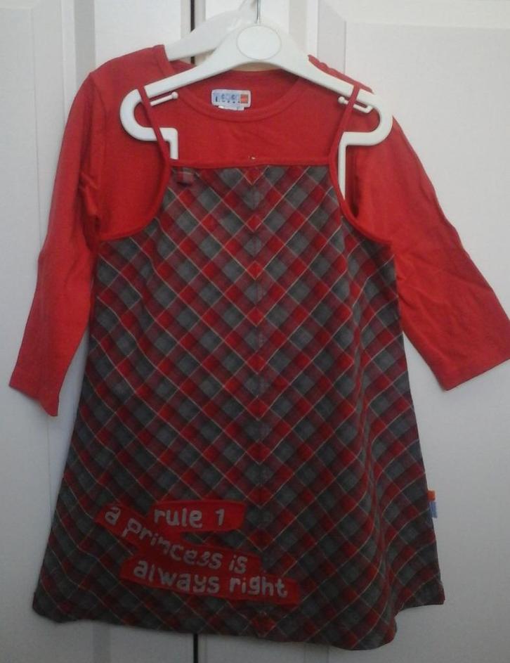 set rood-grijs geruite jurkje met bloes - maat 92 (2 jaar), Kinderen en Baby's, Kinderkleding | Maat 92, Zo goed als nieuw, Meisje