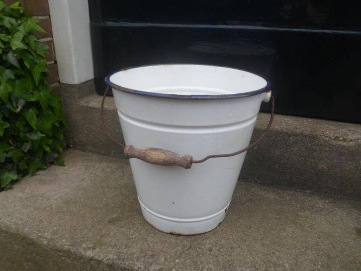 Antieke emaillen emmer wit emaille aker keukenemmer, Antiek en Kunst, Antiek | Emaille, Ophalen of Verzenden