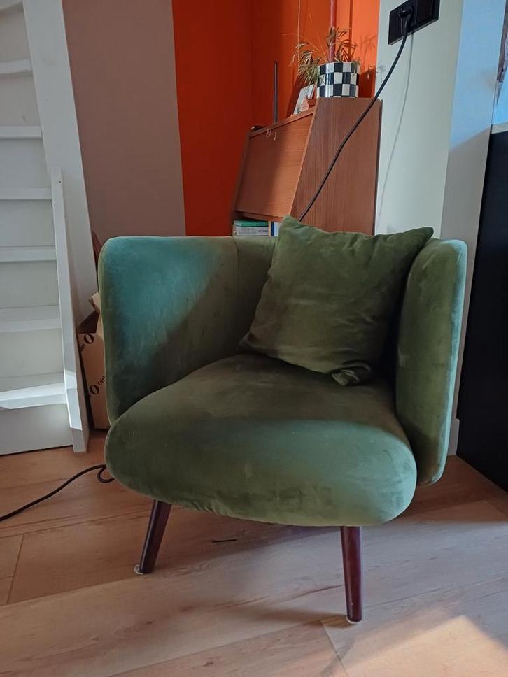 Groene Suède Fauteuil stoel te Koop, Huis en Inrichting, Fauteuils, Ophalen