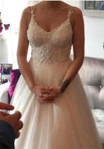 Witte Bruidsjurk Tule & Glitters Compleet XS/S Oleg Cassini, Ophalen of Verzenden, Zo goed als nieuw, Wit, Trouwjurk