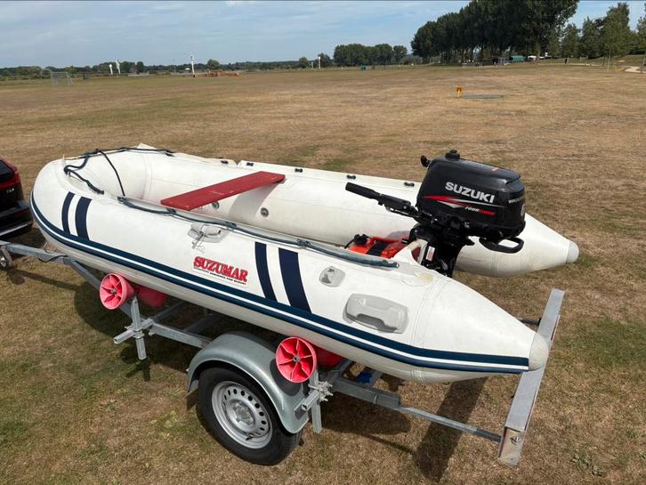 Suzumar DS320 alu boden met 6pk en trailer, Watersport en Boten, Rubberboten, Zo goed als nieuw, Overige merken, Aluminium, Minder dan 70 pk