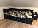 Zwart steigerhouten bed met opbergruimte - 1 persoons, Ophalen, Gebruikt, 90 cm, Eenpersoons
