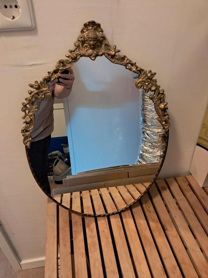 Antieke Gouden Spiegel, Antiek en Kunst, Antiek | Spiegels, Minder dan 50 cm, Minder dan 100 cm, Ovaal, Ophalen