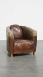 Exclusieve rundleren Delta chesterfield aviator fauteuil, Huis en Inrichting, Ophalen, Gebruikt, ., 75 tot 100 cm