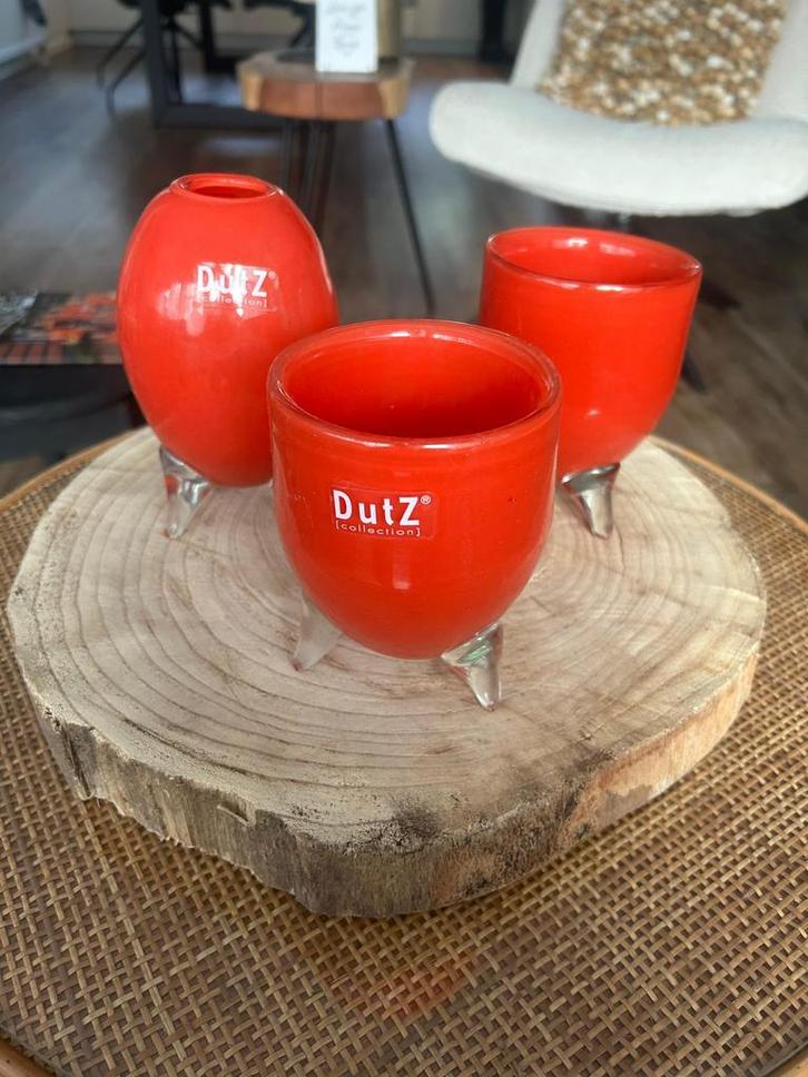 Dutz vaasjes 3 rood, Huis en Inrichting, Woonaccessoires | Vazen, Zo goed als nieuw, Rood, Minder dan 50 cm, Glas, Ophalen of Verzenden