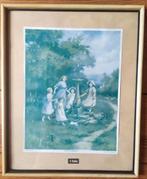 oud schilderijtje met afbeelding dansende kinderen rond zonn, Antiek en Kunst, Ophalen of Verzenden