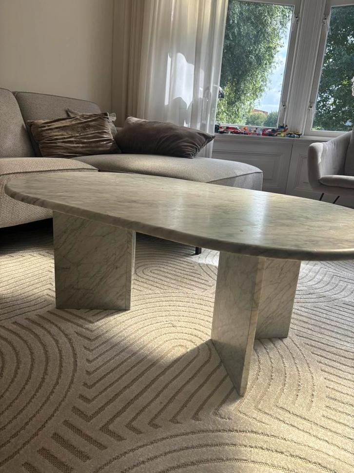Designer Marmer Salon Tafel - Wit & Gris, Huis en Inrichting, Tafels | Salontafels, Zo goed als nieuw, Minder dan 50 cm, 50 tot 100 cm