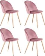 Eetkamerstoel fluweel, 4 stuks - Houten poot - Roze, Verzenden, Nieuw