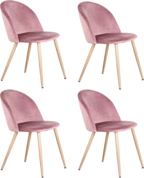 Eetkamerstoel fluweel, 4 stuks - Houten poot - Roze, Hobby en Vrije tijd, Overige Hobby en Vrije tijd, Nieuw, Verzenden