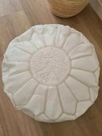 Marokkaanse witte leren poef uit Marrakesh, Huis en Inrichting, Minder dan 50 cm, Boho, Rond, Ophalen of Verzenden