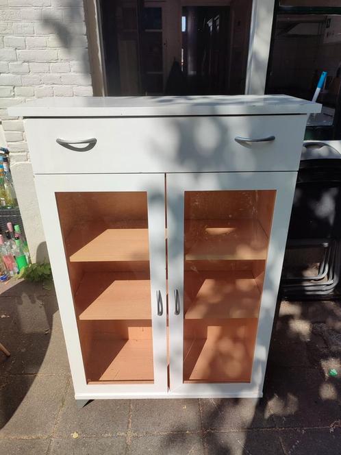 Wit vitrinekastje, Huis en Inrichting, Kasten | Vitrinekasten, Gebruikt, 100 tot 150 cm, 50 tot 100 cm, 25 tot 50 cm, Ophalen