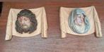 2 antieke gipsen wandpanelen,Jezus en maria I.z.g.s., Antiek en Kunst, Curiosa en Brocante, Ophalen of Verzenden