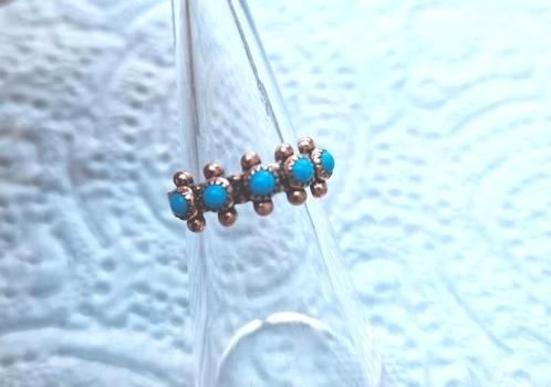 Zuni native koperen ring met turquoise edelsteen, Sieraden, Tassen en Uiterlijk, Ringen, Zo goed als nieuw, Dame, Kleiner dan 17