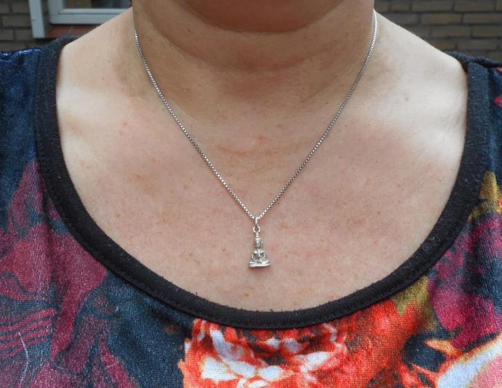 Zilveren ketting met Boeddha hanger nr.1472, Sieraden, Tassen en Uiterlijk, Kettingen, Zo goed als nieuw, Zilver, Zilver, Met hanger