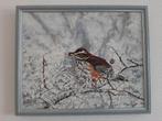 Schilderij vogel Koperwiek in de sneeuw, Antiek en Kunst, Ophalen of Verzenden