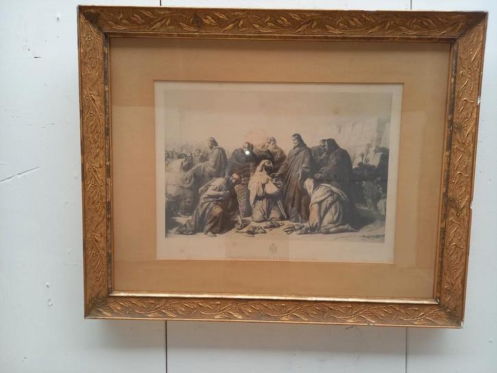 Oude prent in gouden lijst, Antiek en Kunst, Kunst | Etsen en Gravures, Ophalen