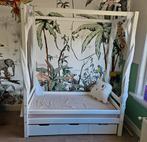 Massief houten prinsessenbed met hemel en die lades, Kinderen en Baby's, Ophalen, 70 tot 85 cm, 140 tot 160 cm, Zo goed als nieuw