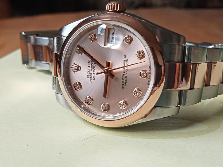 Rolex Datejust 31mm Roségoud/Staal Diamant, Sieraden, Tassen en Uiterlijk, Horloges | Dames, Polshorloge, Rolex, Goud, Goud, Ophalen of Verzenden