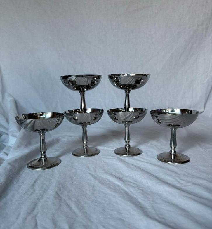 Vintage Franse RVS bistro ijscoupes | dessert | jaren 70, Huis en Inrichting, Keuken | Servies, Overige typen, Overige stijlen