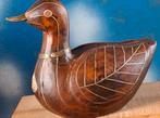 Eend. Hout, ingelegd met messing.  Vintage.  13/11 cm.., Antiek en Kunst, Ophalen
