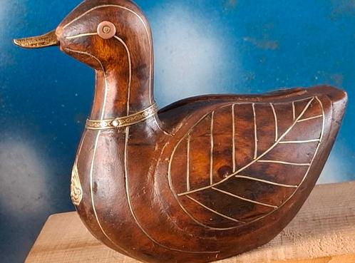 Eend. Hout, ingelegd met messing.  Vintage.  13/11 cm.., Antiek en Kunst, Curiosa en Brocante, Ophalen