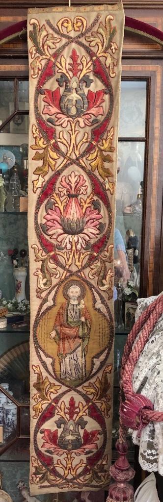 Antieke Handgeborduurd religie kerk wandkleed - rond 1900, Antiek en Kunst, Antiek | Religie, Ophalen of Verzenden