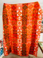 Vintage retro plaid oude woondeken deken roze oranje France, Ophalen of Verzenden, Gebruikt