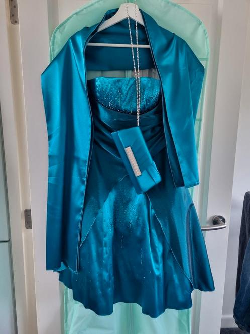 Juju & Christine jurk + schoenen + clutch + stola, Kleding | Dames, Gelegenheidskleding, Zo goed als nieuw, Galajurk, Groen, Ophalen