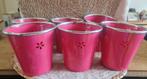 6 roze metalen bloempotjes – decoratief met bloemfiguren, Gebruikt, Rond, Binnen, Ophalen of Verzenden
