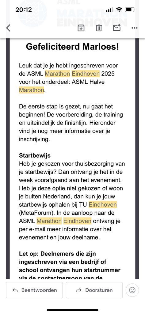 Startbewijs halve marathon eindhoven, Tickets en Kaartjes, Kortingen en Cadeaubonnen, Eén persoon, Overige typen, Overige soorten