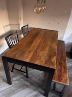 Eettafel met bank 180x90cm mangohout industrieel metaal, Huis en Inrichting, Tafels | Eettafels, Ophalen, 50 tot 100 cm, Zo goed als nieuw