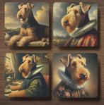 Airedale Terriër Rembrandt stijl onderzetters met houder, Ophalen of Verzenden, Nieuw, Glas of Kopje